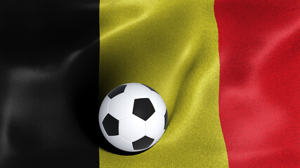 3D rendering of the flag of Belgium with a soccer ball