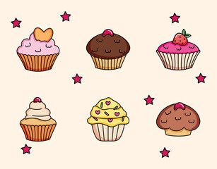 icon set of cupcakes, colorful design