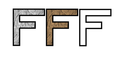 Wooden alphabet letter F color and black and white