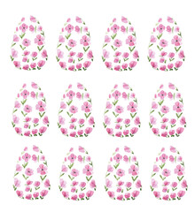 Happy  Easter eggs flowers greeting card watercolor. Color watercolor drawing. Handwork. Bright compositions with spring flowers and Easter elements. Beautiful easter illustration