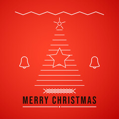 Tree, star and bell christmas in line vector illustration. Merry christmas concept
