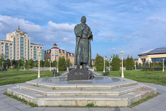 Kazan, Russia. Monument to the famous Muslim Volga Bulgar poet Qol Ghali (or Qul Ali) in Millennium Park.