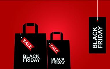Black sale tag Black Friday Sale on the red background. Black friday promotion banner. Clearance advertisement, shop, store discount announcement banner.