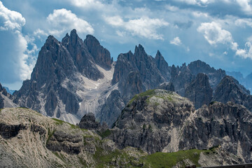 Beautiful alpine countryside. Scenic image of famous Sassolungo peak with overcast perfect blue sky. Wonderful Vall Gardena under sunlight. Majestic Dolomites Mountains. Amazing nature Landscape