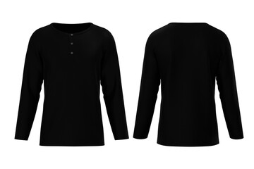 Blank henley t-shirt with long sleeve mockup, front view, design presentation for print, 3d illustration, 3d rendering