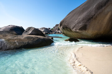 Beautiful white sand beach with blue sky at Similan island, Similan No.8 at Similan national park, Phuket, Thailand