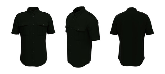 Men's short sleeves military shirt mockup. 3d rendering, 3d illustration