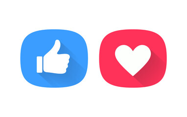Thumb up and heart icon. Vector like and love icon. Ready like and favorites button design for use in UI.