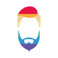 Male face contour with LGBT colors. Logo man with a beard for LGBT themes. Vector.