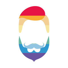 Male face contour with LGBT colors. Logo man with a beard for LGBT themes. Vector.