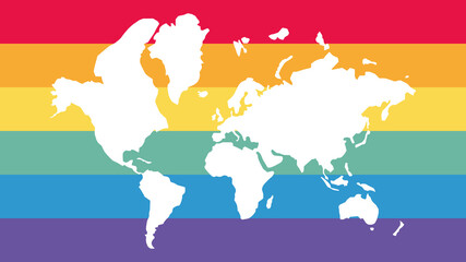 World map outline on LGBT flag. Vector.