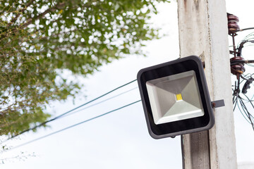 A modern street LED lighting pole. Urban electro-energy technologies. Poles on the road with LED...