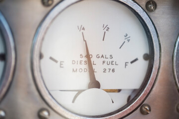 Close-up of diesel fuel gauge of yacht