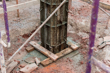 Column formwork Internal steel structure Made up of poles from the ground. Column timber form work...