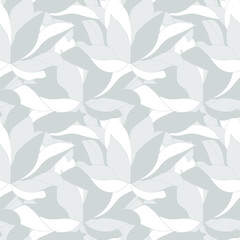 Floral seamless pattern. Classic gray and white color ornament background. Flower in the form of leaves. Fabric, wallpaper in vector