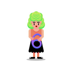 Lady Holding A Number 6 Vector Character Illustration Design