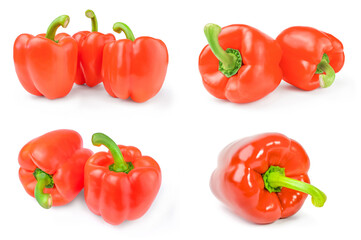 Set of red bell peppers on a isolated white background