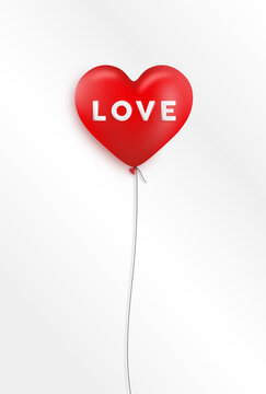 Red balloon in the shape of a heart on a white background Love message