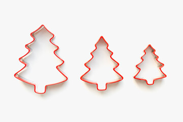 forms for New Year's cookies, metal cookie cutters, red christmas trees