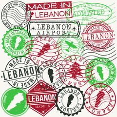 Naklejka premium Lebanon Set of Stamps. Travel Passport Stamp. Made In Product. Design Seals Old Style Insignia. Icon Clip Art Vector.