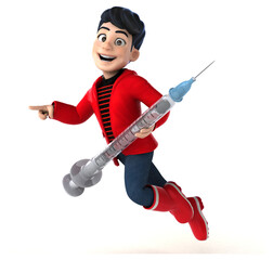 Fun 3D cartoon teenage boy with a syringe