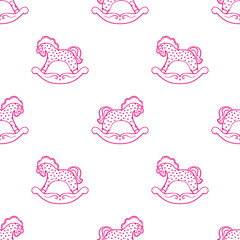 The seamless pattern with the pink rocking horses is on white background. The save with the Clipping Mask.