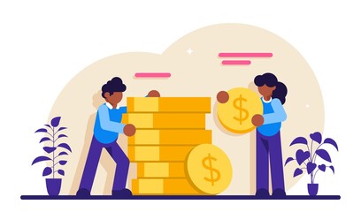 Fees and fundings concept. Business investment and money savings. Rich finance to earning currency, capital concept, money transfer, e-commerce, success economy accounting. A lot of money coins.