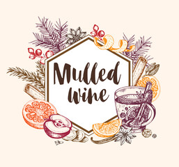 Vintage background with mulled wine and spices. - 393589024