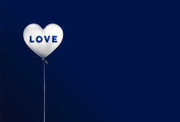 White balloon in the shape of a heart on a navy background Love message