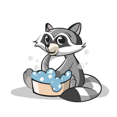 Cute Raccoon with Outline Vector Illustration on White