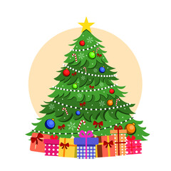 illustration of Christmas tree with gifts