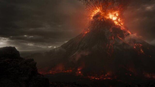 Amazing volcanic eruption, dark clouds, air pollution