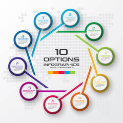 Circle chart infographic template with 10 options,Vector illustration.