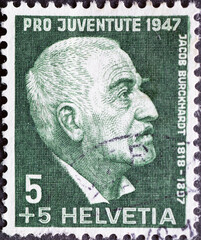 Switzerland - Circa 1947 : a postage stamp printed in the swiss showing a portrait of the cultural...