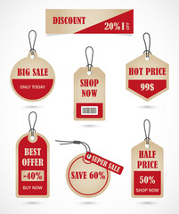 Vector stickers, price tag, banner, label. Coupon sale, offers and promotions vector template.