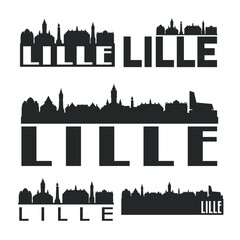 Lille France Flat Icon Skyline Vector Silhouette Design Set Logos.