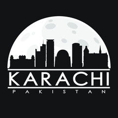 Fototapeta na wymiar Karachi Flat Icon Skyline Silhouette Design City Vector Art Famous Buildings.