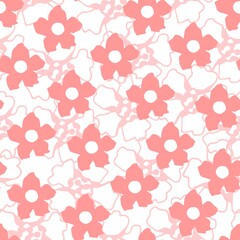 Hand-drawn floral delicate vector seamless pattern. Pink flowers on a white background. For prints of lace fabric, textile products, paper, clothing.