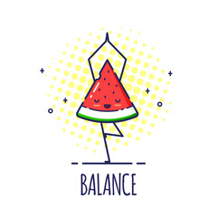 Funny Watermelon Character Doing Yoga, Tree Pose Vrikshasana