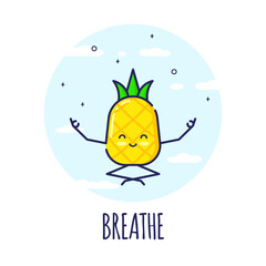 Funny Pineapple Character Meditating, Lotos Pose Padmasana