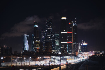 Fototapeta na wymiar Night view of Moscow City. High-rise buildings in the city at night.