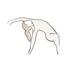 Female outline vector illustration, yoga art, woman practicing yoga, yoga position, female fitness illustration