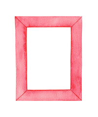 Watercolor hand drawn red rectangle frame clip art isolated on white background. Dark pink rectangular frame for scrapbooking, design and decoration.