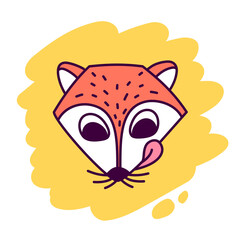 Vector illustration of cute head of fox with tongue