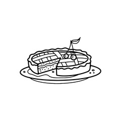 Cherry pie or cake in doodle style hand drawing, vector icon
