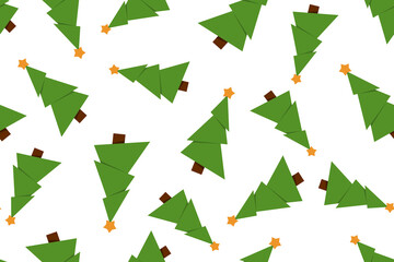 Seamless of Christmas Trees with a gold star on top in flat style isolated on white background. Vector illustration.