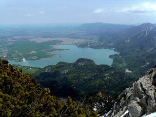 Fototapeta na wymiar Lake Kochelsee, view from Herzogstand mountain in Bavaria, Germany