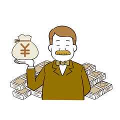 円通貨を持つお金持ちの男性