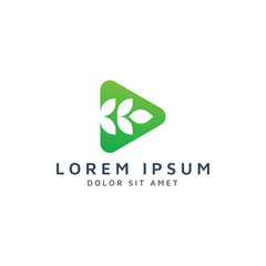 play media and leaf negative space logo design