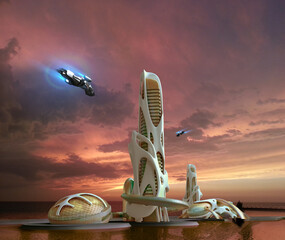 Futuristic marina city architecture © 3000ad